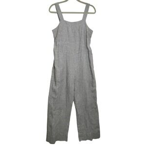 Everlane Gray Pinstripe 100% Linen Wide Leg Jumpsuit Size 4 Minimalist Summer